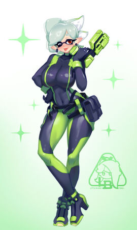 breasts crossover female female_only little_blood marie_(splatoon) metroid nintendo one_eye_closed solo splatoon splatoon_(series) tagme zero_suit