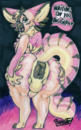 2024 4_fingers abstract_background anthro anus artist_name ass avian backsack balls ballsack beak big_anus big_ass big_butt big_ears blue_eyes bottom_heavy bubble_ass bubble_butt claws dialogue english_text eyelashes feathered_wings feathers femboy finger_claws fingers fluffy fluffy_tail fur genitals graphite_(artwork) gryphon hi_res huge_ass huge_butt huge_hips huge_thighs long_tail looking_at_viewer looking_back looking_back_at_viewer male marker_(artwork) multicolored_body multicolored_fur mythological_avian mythological_creature mythology nude nude_anthro nude_male open_mouth open_smile parasitedeath pencil_(artwork) penis perineum pink_body pink_fur presenting presenting_anus presenting_hindquarters riley_(aylorrafluff) signature smile solo spread_ass spread_butt spreading tail talking_to_viewer tan_body tan_fur teacup_gryphon text thick_thighs traditional_media_(artwork) wide_hipped_male wide_hips wings yellow_body yellow_fur