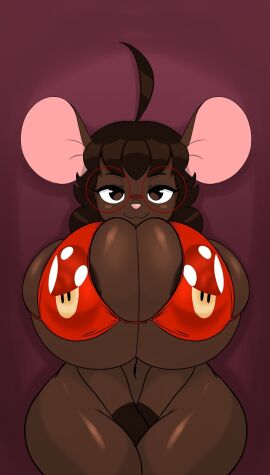 1girls accessory anthro areola_slip big_areola big_breasts big_nipples breasts dark-skinned_female dark_nipples dark_skin erect_nipples female furry glasses gwen_martin hair hi_res huge_areolae huge_breasts huge_nipples hyper hyper_breasts hyper_tits joaoppereiraus looking_at_viewer mammal mouse mouse_ears nerd nerdy_female nipple_bulge nipple_slip nipples nipples_visible_through_clothing original_character pov seductive seductive_look seductive_smile seii3 smile solo