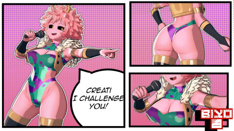 1girls 3d ass big_breasts biyo bodysuit breasts comic english_text female hero_outfit_(mha) leotard mina_ashido my_hero_academia pink-haired_female pink_hair wrestling wrestling_outfit