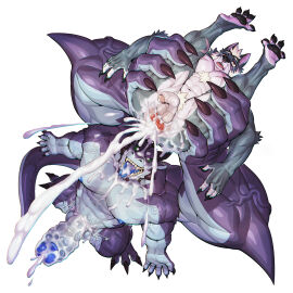 4_arms abs absurd_res after_sex anal_prolapse anthro anus ass balls biceps big_penis bodily_fluids canid canine canis claws cum cum_expulsion cum_fart cum_from_ass cum_in_ass cum_in_mouth cum_inside cum_on_face cum_on_penis digital_media_(artwork) dragon duo erection fur genital_fluids genitals hi_res humanoid_genitalia humanoid_penis jacketbear lifting_partner male male/male male_penetrated mammal multi_arm multi_limb muscles muscular muscular_anthro muscular_male mythological_creature mythological_scalie mythology nipples nude pecs penetration penis prolapse purple_body purple_scales scales scalie simple_background tail teeth tongue vein veiny_muscles white_background white_body white_fur white_scales wolf