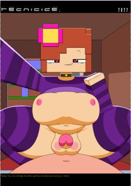 1boy 1boy1girl 1futa 1girls bed bedroom_eyes big_breasts boobs bottomless breasts bulge chubby female futanari heart-shaped_pupils intersex jenny_belle_(slipperyt) male male_on_futa minecraft nipples penis pov selfie shirt_lift shirt_up short_penis sitting_on_penis sitting_on_person small_penis smiling_at_viewer smirk smug tecnicide tits