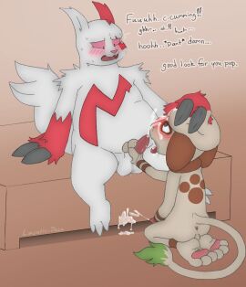 2boys anthro anus balls blush bodily_fluids canid canine cum cum_in_mouth cum_inside cum_on_face cum_on_ground degradation dirty_talk dominant duo feet fellatio gay gay_sex generation_2_pokemon generation_3_pokemon genital_fluids genitals hand_on_head heart_eyes heart_symbol hi_res lucario-desu male male/male male_only mammal marking_territory nintendo oral pawpads paws penile penis pokemon pokemon_(species) precum sex size_difference smeargle sweat talons toes tongue tongue_out weight_difference zangoose