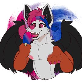 bisexual_pride_colors headband heart heart-shaped_pupils kiro_fennec licking_ice_cream open_mouth pride_color_clothing pride_month raven_valentine_rose tongue wings