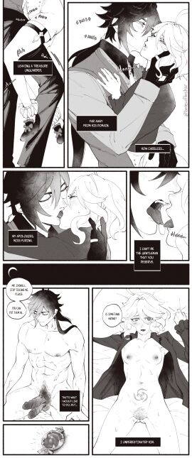 1boy 1girls ahoge archons asian_male asian_male_white_female bite_mark bite_marks black_and_white black_hair bonesofbeskar border breasts chinese_male chinese_male_white_female clothed clothed_female clothed_male cockblock cockblocked comic denied_sex diphallia diphallism drop-shaped_pupils earrings english_dialogue english_text erect_penis fangs female female_pubic_hair fontaine_girls french_female french_kiss french_kissing frilly_socks furina_(genshin_impact) genshin_impact heart heterochromia highres kissing kissing_cheek light-skinned_female light-skinned_male light_skin long-haired_male long_hair long_sleeves male male/female male_pubic_hair marked monochrome mostly_nude_female multi_genitalia multi_penis nude nude_male open_shirt pants penis pubic_hair pubic_tattoo pussy ring rubbing saliva_trail sealed_pussy shoes short-haired_female short_hair shorts sigil small_breasts speech_bubble split_tongue sweatdrop thigh_against_crotch thigh_strap tongue tongue_out two-tone_hair undressing unusual_anatomy unusual_genitalia unusual_penis vision_(genshin_impact) white_hair zhongli_(genshin_impact)