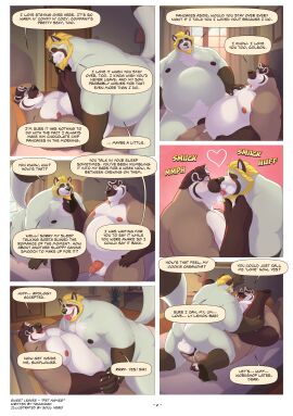 absurd_res against_surface anal anal_request anal_sex anthro ass badger beard bedroom_eyes belly big_belly blush bodily_fluids breath canid canine colored colson_grainger comic cum cum_in_ass cum_inside dialogue dirty_talk duo erection eye_contact facial_hair from_front_position genital_fluids hand_holding heart_symbol hi_res humor kissing legs_up looking_at_another looking_pleasured lying making_out male male/male male_penetrated male_penetrating male_penetrating_male mammal missionary_position moobs morning_sex mustelid musteline narrowed_eyes nipples obese obese_male on_back onomatopoeia overweight overweight_male penetration penile penile_penetration penis penis_in_ass raccoon_dog romantic romantic_couple saliva saliva_string sebastien_grainger seductive sex soul_nero sound_effects superchub sweet_leaves tanuki text tongue tongue_out