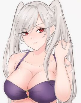 1girls adjusting_hair alternate_costume bare_arms bare_shoulders bikini black_nails breasts cleavage collarbone female female_only fire_emblem fire_emblem_awakening fire_emblem_heroes grey_hair grima_(fire_emblem) large_breasts long_hair looking_at_viewer nail_polish nintendo o-ring o-ring_bikini official_alternate_costume purple_bikini purple_swimsuit red_eyes robin_(fire_emblem) robin_(fire_emblem)_(female) serafineart1001 shoulders solo swimsuit twintails underboob upper_body white_background
