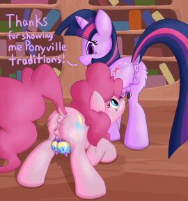 above_average_crotchboobs anatomically_correct anatomically_correct_genitalia anatomically_correct_pussy animal_genitalia animal_pussy anus ass bodypaint breasts brush callichrome clitoral_winking clitoris crotchboobs crotchboobs_visible_through_thighs duo earth_pony easter english_text equid equine equine_anus equine_genitalia equine_pussy female female/female female_feral feral friendship_is_magic genitals hasbro hi_res holidays horn horse library mammal my_little_pony mythological_creature mythological_equine mythology nipples paintbrush painting pinkie_pie_(mlp) pony puffy_anus pussy raised_tail tail text twilight_sparkle_(mlp) unicorn