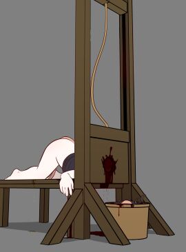 5_fingers 5_toes absurd_res anthro barefoot basket bite biting_own_tongue blade bottomless bottomless_female clothed clothing constricted_pupils container corpse death death_piss e254e execution feet female female_death fingers gore guillotine hair hi_res incontinence kneeling mammal messy_hair motion_lines murid murine pupils rat ririgaki rodent ryona self_bite severed_body_part severed_head small_pupils solo toes tongue tongue_bite