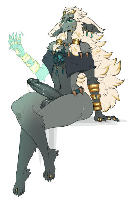 1boy erect_penis erection furry furry_only grey_fur groatydeer kippy male male_focus male_only penis rauru_(tears_of_the_kingdom) solo solo_focus solo_male tears_of_the_kingdom the_legend_of_zelda zonai