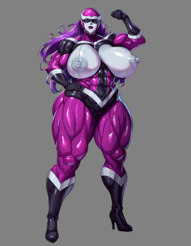 1girls abs alternate_version_available big_breasts bodysuit breasts busty curvy detailed_background erect_nipple eyelashes female female_only flexing front_view hand_on_hip helmet high_heels hourglass_figure huge_muscles human long_hair looking_at_viewer muscles muscular muscular_female nipple_bulge original_character pose posing purple_hair saxwakuy shadow shiny shiny_skin skirt solo solo_female spread_legs spreading standing sweat thick_thighs visor voluptuous wide_hips