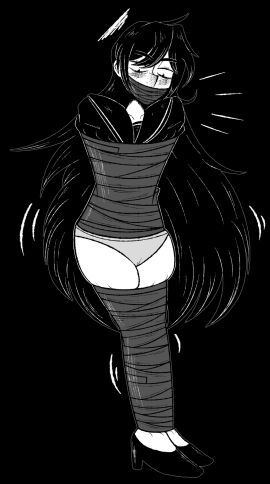 angry angry_expression black_hair blush bondage bound damsel_in_distress did duct_tape duct_tape_gag embarrassed exposed gag gagged grey_panties grumpy grumpy_sub harukohahrr long_hair messy messy_hair msharuko panties panties_exposed pants_down pissed_off restrained struggling tape tape_gag tied_up tired tired_expression tired_eyes tired_look wrapped wrapped_up