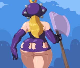 ass ass_focus axe big_ass blonde_hair curvy dress exposed exposed_ass female light-skinned_female light_skin long_gloves long_sleeves mario_(series) one-piece_dress pale-skinned_female pale_skin pixel_art purple_clothing purple_dress royal_milk_20 royalmilk20 thicc_thighs thick_thighs unused_character vexwarlock wapeach