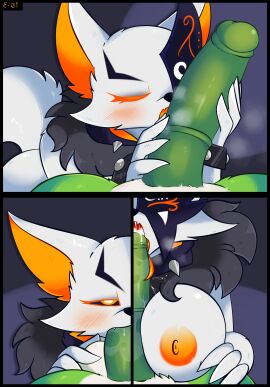 absurd_res animal_genitalia animal_penis anthro areola balls black_nose blush bodily_fluids breast_play breasts breath canid canine canis cum cum_in_mouth cum_inside cum_on_face digital_media_(artwork) duo e-01 equine_genitalia equine_penis erection fellatio female fur genital_fluids genitals green_body green_fur hair hi_res licking licking_penis looking_at_viewer male male/female male_penetrating mammal mask multicolored_body multicolored_fur neve_(deidra) nipples nude oral oral_penetration orange_body orange_eyes paizuri penetration penile penis penis_lick penis_licking penis_sniffing saliva sex simple_background sniffing teeth titfuck titjob tongue tongue_around_penis two-tone_body two-tone_fur white_body white_fur wolf zerian_(species) zero_one