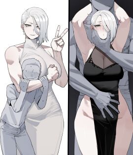 1girls 2025 2boys 2d anonymous_male bare_arms bare_legs bare_shoulders bare_thighs big_breasts blush breasts color female hi_res large_breasts light-skinned_female light_skin looking_at_viewer male male/female muscles muscular muscular_female muscular_male netorare ntr original_character ratatatat74 short_hair tagme thick_thighs white_hair