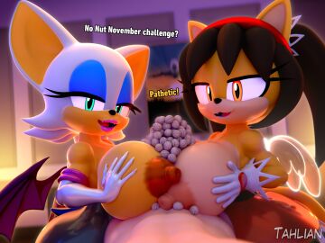 3d_(artwork) absurd_res anthro areola bat big_breasts breast_play breasts collaborative collaborative_sex collaborative_titfuck dialogue digital_media_(artwork) domestic_cat english_text erect_nipples felid feline felis female group hi_res honey_the_cat huge_breasts looking_at_viewer male male/female mammal nipples rouge_the_bat sega sex smile sonic_the_fighters sonic_the_hedgehog_(series) tahlian text titjob trio