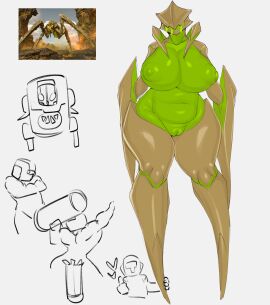 1girls 2024 3boys alien alien_girl anthro anthrofied areola areolae arrowhead_game_studios arthropod big_belly big_breasts big_nipples bile_titan bile_titan_(tozamtr) breasts bug_girl chubby chubby_female claws curvaceous curvy curvy_figure female female_focus green_body green_breasts green_nipples grey_background helldiver_(helldivers) helldivers helldivers_2 huge_breasts insect_girl insect_humanoid large_breasts male nipples pussy reference_image sketch terminid thick_thighs tozamtr vagina voluptuous wide_hips