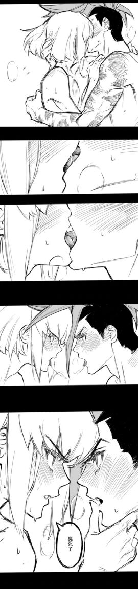 2boys androgynous blush comic femboy galo_thymos gay kissing lio_fotia male monochrome promare saliva saliva_trail twink yaoi