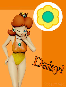 1girls 3d artist_name big_breasts blowing_kiss blue_eyes breasts brown_hair busty female hand_on_hip hi_res large_breasts looking_at_viewer mario_(series) nintendo pose posing princess_daisy seductive seductive_look seductive_smile short_hair smile solo voluptuous