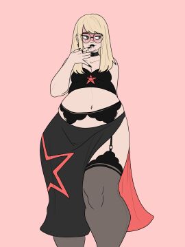 after_fellatio after_oral artist_self-insert chubby_futa clothed cum_in_mouth fat futanari goth hxxxperviolence implied_futa intersex self_insert sona_(hxxxperviolence)