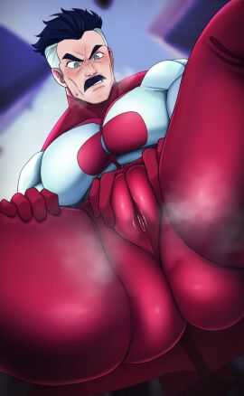 1boy arousal aroused bara blue_eyes blush blushing_male cuntboy daddy dilf human intersex invincible male male_only muscular muscular_cuntboy niucniuc niusesabe nolan_grayson omni-man pussy solo solo_male wet wet_pussy yaoi