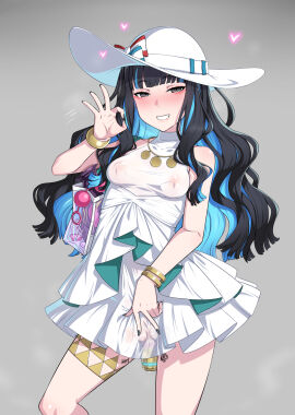absurdres bare_shoulders black_hair blue_hair blush bracelet breasts colored_inner_hair commission covered_nipples dildo dildo_under_clothes dress eyeliner fate/grand_order fate_(series) fellatio_gesture female gozaru grey_eyes grin hat highres jewelry long_hair looking_at_viewer makeup multicolored_hair necklace object_insertion pixiv_commission pussy queen_of_spades sex_toy sidelocks small_breasts smile solo sun_hat tally_marks tenochtitlan_(fate) tenochtitlan_(swimsuit_mooncancer)_(fate) tenochtitlan_(swimsuit_mooncancer)_(second_ascension)_(fate) thighlet thighs vaginal_object_insertion vaginal_penetration white_dress white_hat