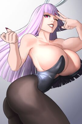 1girls 2023 absurd_res ass big_breasts breasts bunny_ears bunnysuit female female_only long_hair looking_at_viewer original original_character pantyhose pink_eyes purple_hair smiling smiling_at_viewer solo thick_thighs v_sign wink winking_at_viewer yamiakanee
