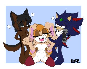 2boys1girl breasts cum double_handjob fan_character furry handjob hedgehog leatherruffian milf nipples nude nude_female oc one_eye_closed open_mouth pussy rabbit sega sonic_(series) sonic_oc sonic_the_hedgehog_(series) trio vanilla_the_rabbit wolf