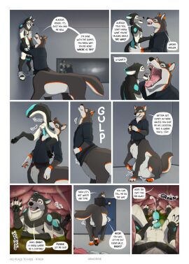 against_surface against_wall animal_genitalia animal_penis anthro armorine artist_name balls balls_lick belt blue_markings blue_penis bodily_fluids bottomless bottomwear bottomwear_down canid canine canine_genitalia canine_penis canis cellphone character_name clothed clothing comic dialogue door duo ejaculation electronics english_text eye_contact fully_inside fur gaping_mouth genital_fluids genitals grey_body grey_fur hand_on_penis hat head_first headgear headwear hi_res holding_cellphone holding_clothing holding_hat holding_headgear holding_headwear holding_object holding_penis holding_phone inside inside_stomach internal interrogation interrogation_room larger_pred licking licking_lips licking_own_lips looking_at_another looking_at_mouth male male/male male_pred male_prey mammal markings masturbation masturbation_inside_body masturbation_inside_stomach mirror multiple_scenes nine_frame_image open_mouth oral oral_vore pants pants_down partially_clothed partially_inside penis phone pinned pinned_to_wall police police_uniform precum raised_head rumbling_stomach ryker_(mr_wolffy) saliva saliva_string sex sharp_teeth sheath shocked sitting size_difference soft_vore stihl stomach_acid stomach_bulge swallowing tail talking_to_prey taur teeth text tongue tongue_out uniform unwilling_prey vore wolf