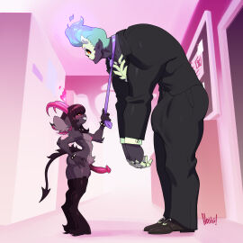 anthro arm_tuft bedroom_eyes black_body black_fur black_hair black_sclera blush bovid bracelet bulge caprine caprine_demon clothing clothing_pull collar curved_horn demon demon_humanoid duo elbow_tuft erection erection_under_clothing femboy fire flaming_hair fur genitals goat_demon grey_body grey_fur hair half-closed_eyes hi_res horizontal_pupils horn humanoid humanoid_genitalia humanoid_penis humanoid_pointy_ears jewelry male mammal mask multicolored_body multicolored_fur narrowed_eyes necktie necktie_pull nedoiko penis pseudo_hair pupils seductive size_difference skull_mask small_dom_big_sub smile smirk smug smug_face smug_grin spade_tail spiked_bracelet spiked_collar spikes stygg_(nedoiko) suit tail three_piece_suit tuft two-tone_body two-tone_fur wide_eyed yellow_sclera