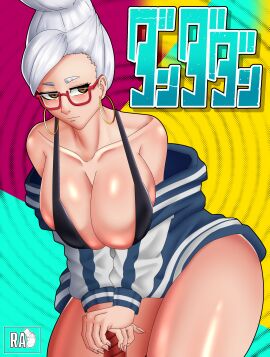 1girls ass ayase_seiko beehive_hairdo big_ass big_breasts big_butt breasts dandadan earrings female female_focus female_only gilf glasses huge_breasts jacket jacket_open pulled_up_hair radiant_artist solo solo_female solo_focus updo