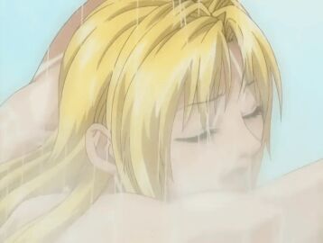 00s 2005 against_wall animated bathroom bible_black bible_black_only blonde_hair closed_eyes female implied_sex long_hair lowres open_mouth saeki_kaori showering tagme uncensored wet