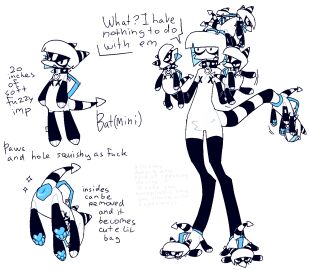 ambiguous_gender anthro anus anus_only armwear bag bat_(btascandalist) black_armwear black_body black_clothing black_legwear black_thigh_highs blue_anus blue_pawpads bob_cut btascandalist character_plushie clothing collar crotch_tuft featureless_crotch footwear front_view hair handle horn imp legwear markings pasties pawpads plushie plushophilia puffy_anus puppet sex_toy shoes short_hair silly simple_background slippers solo spade_tail spiked_collar spikes standing striped_markings striped_tail stripes tail tail_markings thigh_highs tuft white_background white_body white_hair