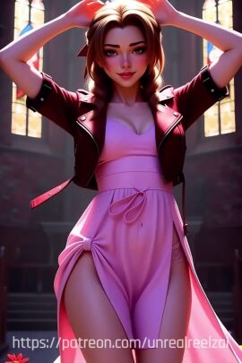 aerith_gainsborough ai_generated animated brown_hair dancing final_fantasy_vii final_fantasy_vii_remake green_eyes nsfw tagme teasing unrealreelz upskirt video