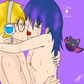 blockman_go blockmango female glasses horny_female hugging kissing_while_penetrated male naked penis sitting_on_penis sucking tagme violet_hair yellow_hair