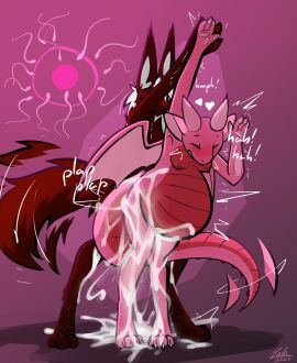 against_surface anthro ass belly big_belly blush bodily_fluids breasts breath clenched_teeth closed_eyes cum cum_inside cum_on_ass cum_on_belly cum_on_body cum_on_butt cum_on_ground cum_on_leg cum_on_own_leg cum_on_self cum_on_tail cum_splatter demon dragon duo excessive_cum excessive_genital_fluids female fluffy fluffy_tail from_behind_position genital_fluids heart_symbol hi_res huge_belly impregnation inflation lodi_(artist) lodi_(character) male male/female mythological_creature mythological_scalie mythology nude onomatopoeia ovum panting pink_body pinn pinned_arms plap raised_arm red_body rose_(natsunomeryu) scalie sex sound_effects sperm_cell tail tail_motion tail_spines tailwag teeth text