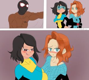 2girls 2girls1boy afri african_male ass big_ass big_breasts big_butt big_penis champion champions_(marvel) dark-skinned_male hairy_pussy heroine horny_female large_breasts latino_male light-skinned_female light_skin marvel marvel_comics mayday_parker miles_morales nerd nude panties red_hair sex_machine sexy_body spider-man_(series) terra_grayson vagina vaginal_masturbation
