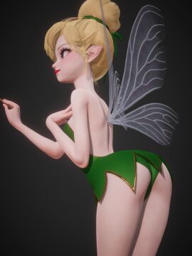 3d arched_back ass bare_shoulders big_eyes blonde_hair blue_eyes breasts disney dress eyelashes fairy fairy_wings female green_dress hair_bun hair_tie honey_select honey_select_2 inmortal legs leotard_peek light-skinned_female light_skin lips lipstick magic_wand micro micro_female microdress panty_peek peter_pan_(disney) pointy_ears red_lips red_lipstick small_breasts strapless_dress tinker_bell upskirt v-neck wand wings