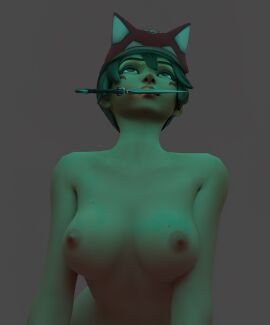 1girls 3d female female_only green_eyes hair_ornament kiriko_(overwatch) overwatch overwatch_2 solo weapon