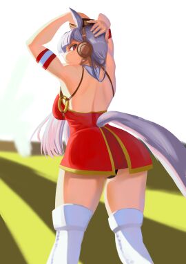 back back_view backboob background gold_ship gold_ship_(umamusume) pose posing posing_for_the_viewer purple_eyes red_dress serious serious_face serious_look umamusume umamusume_pretty_derby white_hair zarkua_exe