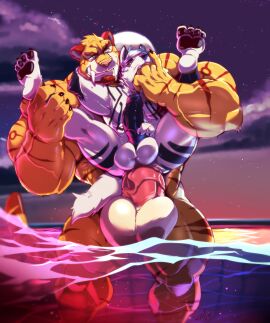 2019 abs anal anal_sex anthro anthro_on_anthro anthro_penetrated anthro_penetrating anthro_penetrating_anthro anus balls biceps big_balls big_biceps big_muscles big_penis black_markings black_penis blonde_hair blue_eyes blue_highlights brown_stripes caleb_(floofninja) canid canine canis claws cloud cursedmarked duo facial_hair fangs felid finger_claws finger_in_mouth fraye fur genitals goatee hair hi_res highlights_(coloring) holding_partner in_pool larger_anthro larger_male legs_submerged male male/male male_penetrated male_penetrating male_penetrating_male mammal markings muscles muscular night pecs penetration penis prehistoric_species saber-toothed_tiger sabertooth_(anatomy) sex size_difference sky smaller_anthro smaller_male standing standing_sex star starry_sky striped_body striped_fur striped_markings striped_tail stripes submerged_legs tail tail_markings teeth thick_thighs tiger_tail vein veiny_muscles veiny_penis white_body white_fur white_hair wolf wolf_tail yellow_body yellow_eyes yellow_fur