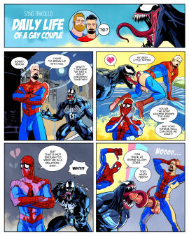 alien balls bara beard big_balls big_penis clothing english_text erection gay inkolloart male male/male male_only marvel marvel_comics muscular muscular_male penis peter_parker spider-man spider-man_(series) symbiote text tight_clothing venom venom_(marvel) yaoi