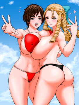 2d 2girls bikini capcom female goripaisen karin_kanzuki sakura_kasugano street_fighter tagme