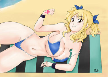 1girls bikini blonde-haired_female blonde_hair breasts brown_hair fairy_tail fairy_tail_mark female female_only gummslime hand_tattoo large_breasts lucy_heartfilia pink_tattoo solo solo_female solo_only tattoo tattoo_on_hand tattooed_hand