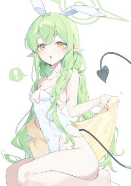 ! aged_up blue_archive blush breasts bunny_ears bunnysuit female highlander_railroad_academy_student highlander_railway_academy hikari_(blue_archive) large_thighs petite sitting small_breasts thighs white_leotard