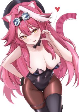 1girls 2d 2d_(artwork) alternate_costume animal_ears animal_tail big_breasts black_bunnysuit breasts bunnysuit eyewear eyewear_on_head female female_focus female_only front_view heckler_kai high_resolution highres hololive hololive_english hololive_english_-justice- hourglass_figure light-skinned_female light_skin looking_at_viewer panther_ears panther_girl panther_tail pink_hair raora_panthera simple_background smiling smiling_at_viewer solo solo_female solo_focus standing tight_clothing two-tone_hair virtual_youtuber vtuber vtuberfanart white_background white_hair yellow_eyes young younger_female
