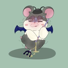 2023 absurd_res anthro biped bodily_fluids cricetid genital_fluids hamster hamtaro hamtaro_(series) hi_res male mammal osleif peeing rodent simple_background slightly_chubby solo spat_(hamtaro) standing tears urine wetting wings