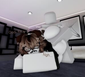 3d anal anonymous_male ass backshots bed bedroom big_ass big_breasts breasts brown_hair dog_ears dog_girl dog_tail female from_behind from_behind_position furry glasses male partially_clothed partially_clothed_female plap roblox roblox_avatar robloxian text thighs white_skin