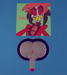 3d alastor_(hazbin_hotel) anus ass ass_grab demon game_cg game_screenshot gay grey_skin hazbin_hotel male male_only penis presenting_anus presenting_hindquarters recroom recroom-nsfw stuck stuck_in_wall through_wall