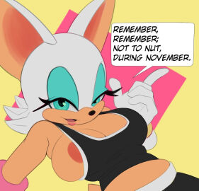 bat_ears bat_girl bat_tail big_breasts black_clothing breasts female gloves no_nut_november nose reminder rouge_the_bat saransaran slightly_chubby sonic_(series) sonic_the_hedgehog_(series)